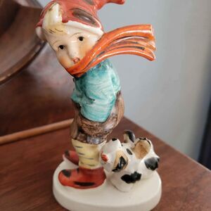 Vintage Japan, Boy In The Winter Wind with a Puppy